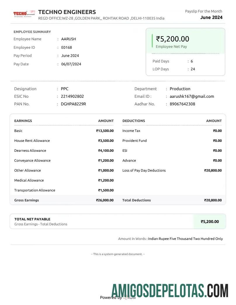 Realista Modelo de recibo de pagamento de engenheiros técnicos em formatos Word e PDF.pdf, 1